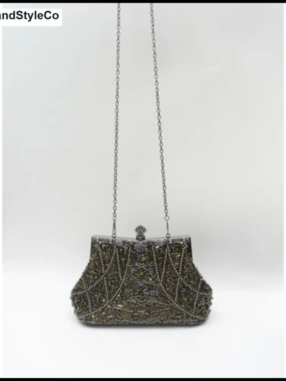 Beaded Evening Clutch Purse Silk Lined Detachable Chain Formal Bag